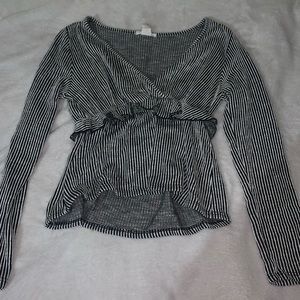 Black and white v-neck stripe shirt